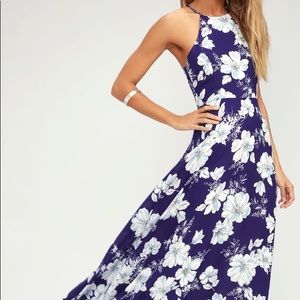 Lulu’s Blue Floral Print Maxi, Size XS